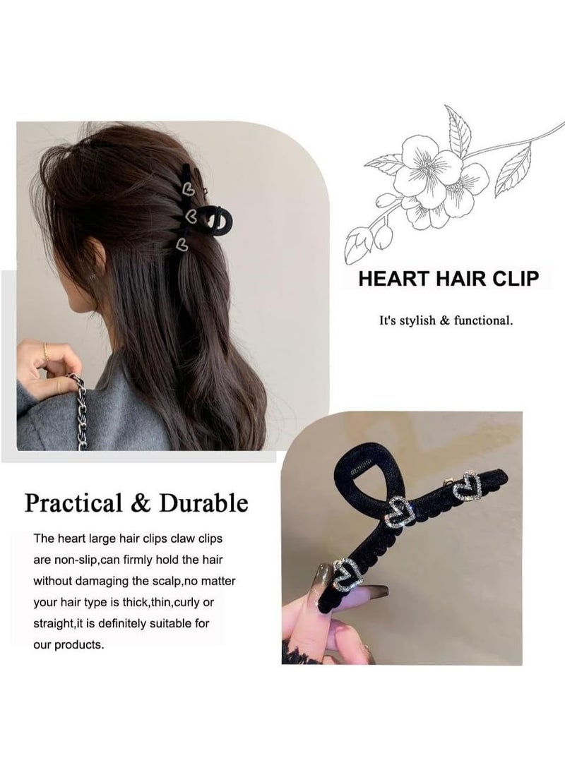 ChicAbode 1Pcs Heart Hair Claw Clips, Hair Clips for Women, Strong Hold Black Hair Crab Clips Hair Styling Accessories Hair Barrette No-Slips Large Hair Clips for Thick or Thin Hair - Image 4